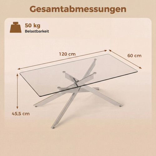Mesa de centro rectangular de cristal templado, 120 x 60 cm 1
