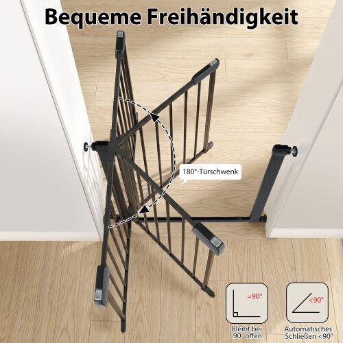 Puerta de escalera sin taladro, 75-82 cm, cierre automático, color negro 2