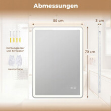 LED-Badezimmerspiegel mit Antibeschlagbeschichtung, dimmbar, 70 x 50 cm