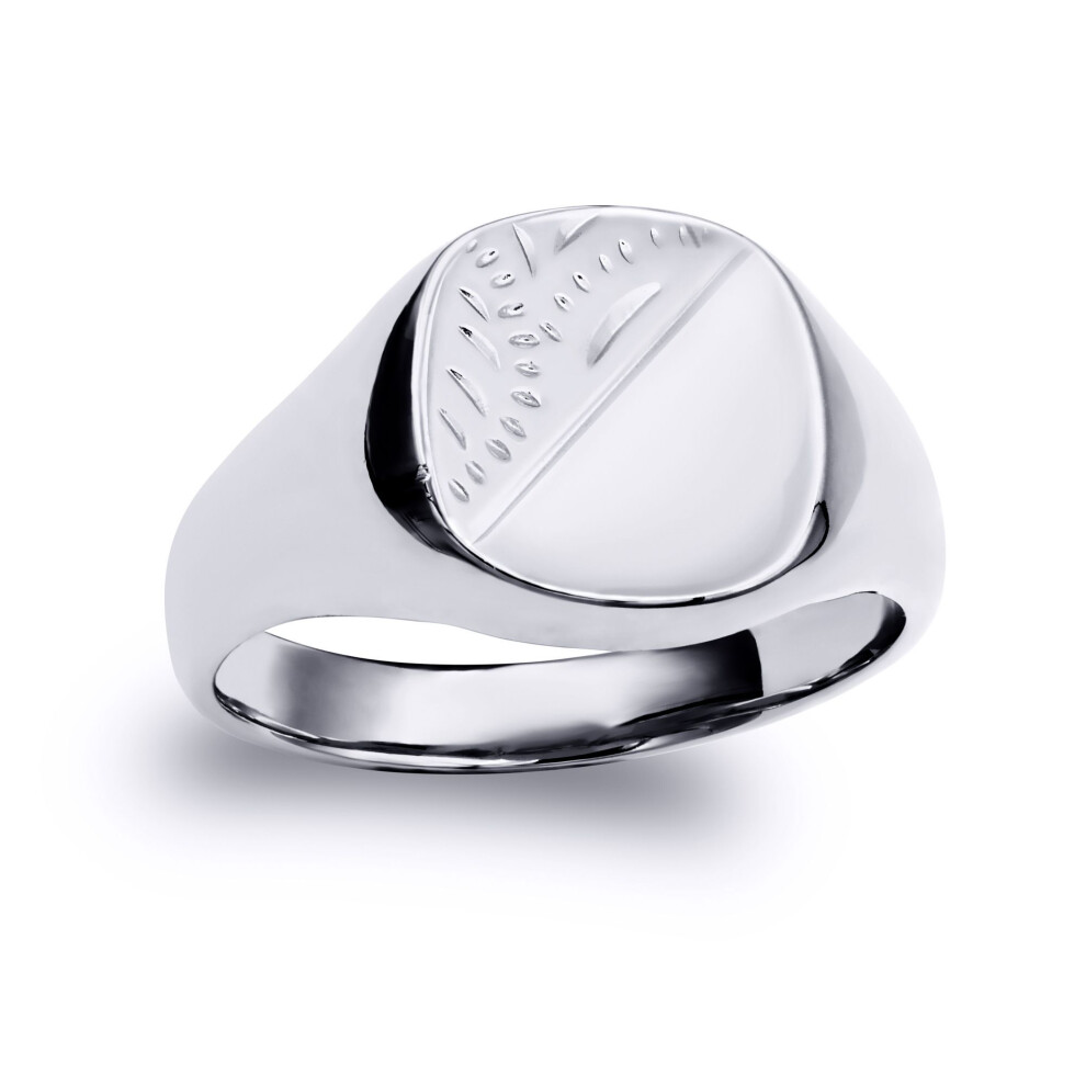 Jewelco London (T) Solid Rhodium-Plated 925 Sterling Diamond Cut Square Cushion Signet Ring - Arn124 Silver