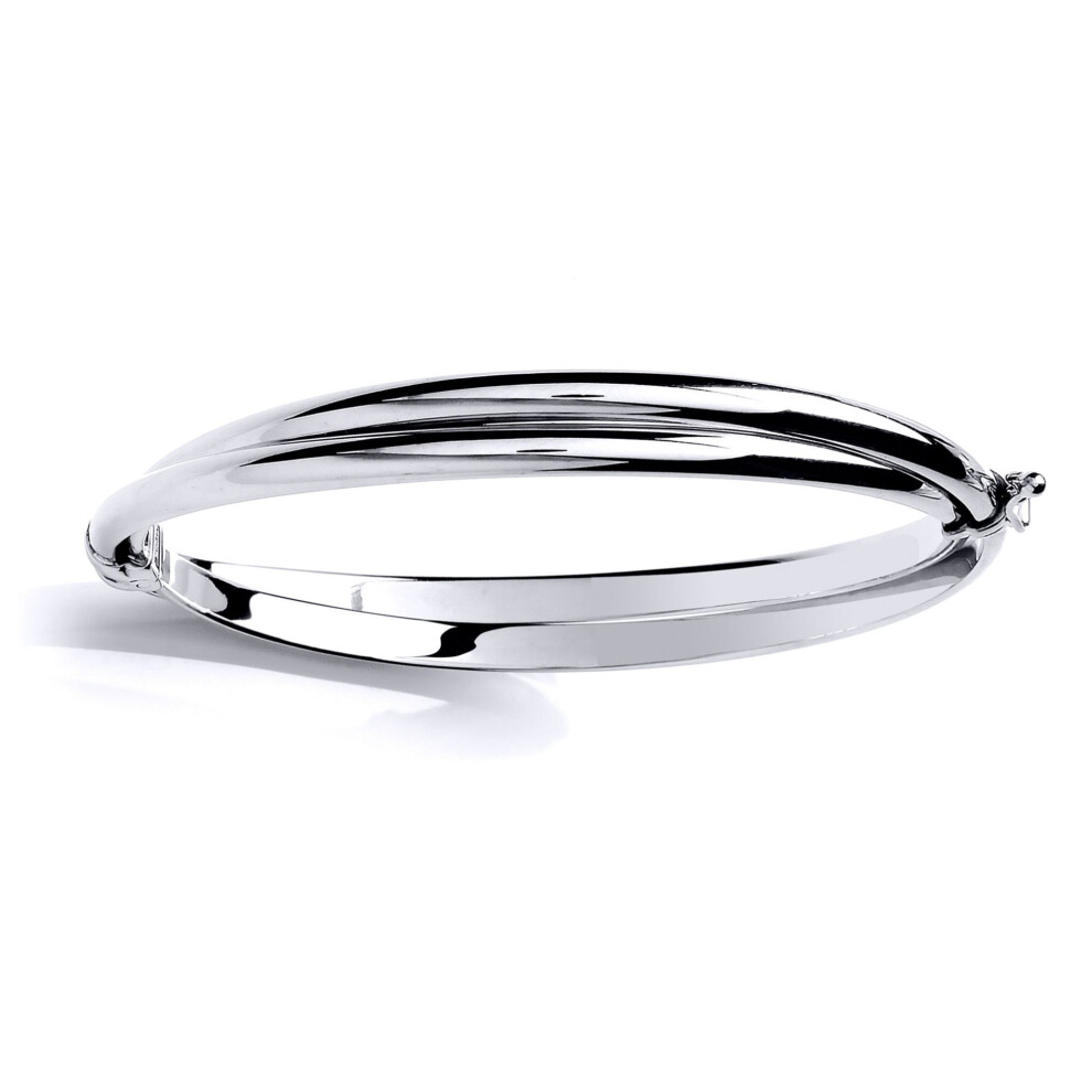 Jewelco London Ladies Sterling Crossover Linked D-Shape Bangle Bracelet 7Mm - Gvg193 Silver