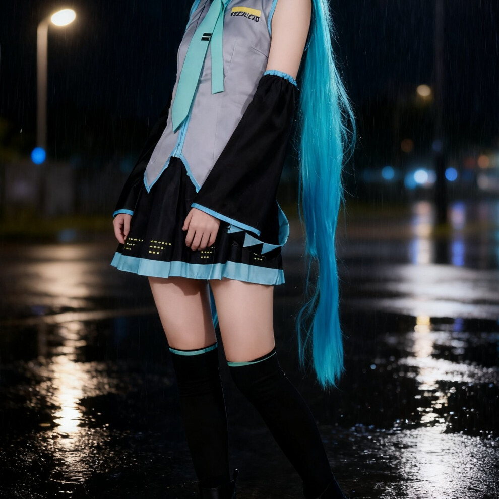 Photos - Fancy Dress (12) Anime 2D Virtual Idol Future Cosplay Set, Full 7pcs Costume with Dress, Top, Skirt, Socks, Belt, and Stickers