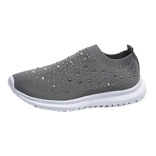 Strassbesetzte, gewebte Damen-Sneaker, atmungsaktive Freizeitschuhe: Größe 35 – Grau