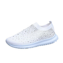 Sneakers met strasssteentjes en geweven details voor dames, casual en ademend: maat 41 - wit