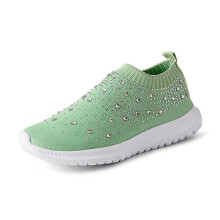Sneakers met strasssteentjes en geweven details voor dames, casual en ademend: maat 36 - groen
