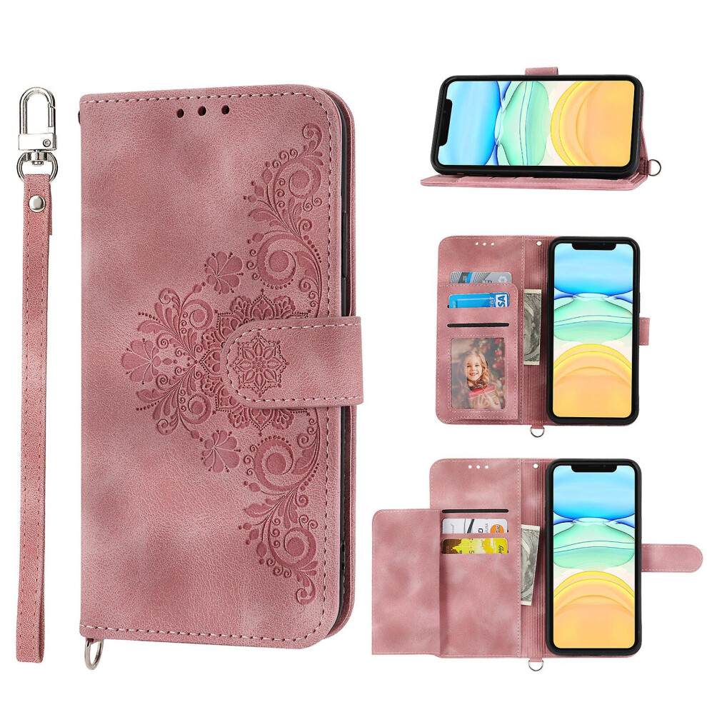 Compatible Iphone 13 Pro Max Rhombic Texture Card Bag Rfid Phone Case With Long Lanyard: Red 7623462380843