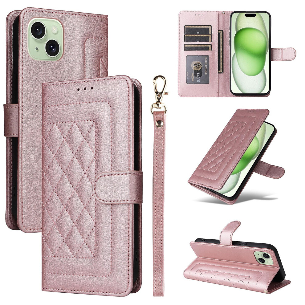 Compatible Iphone 15 Plus Diamond Lattice Leather Flip Phone Case:rose Gold 3472323312035