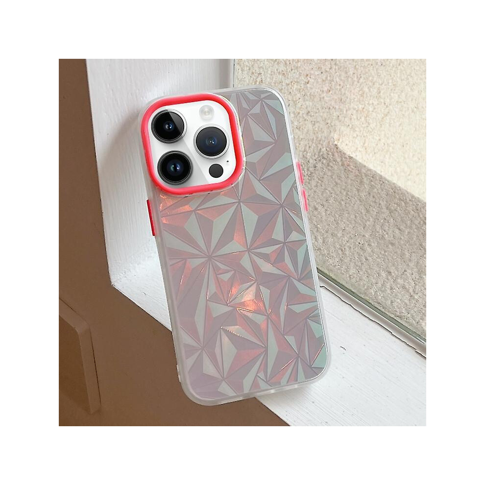 Compatible Iphone 15 Pro Laser Diamond Pattern Frosted Phone Case: Red 4973247238597