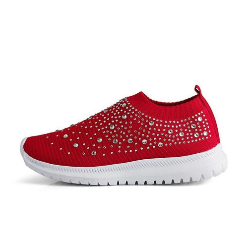 Strassbesetzte, gewebte Damen-Sneaker, atmungsaktive Freizeitschuhe: Größe 36 – Rot