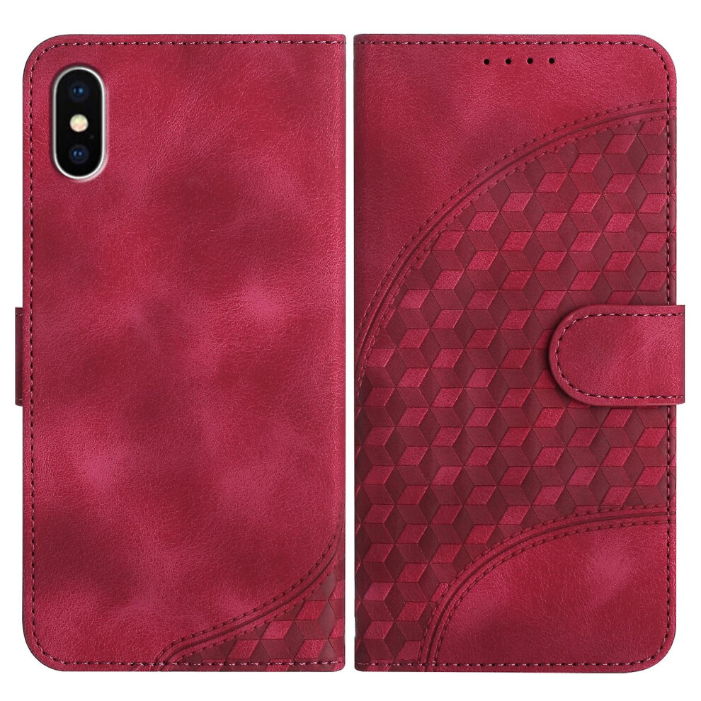 Compatible Iphone Xs / X Elephant Head Embossed Phone Leather Case With Lanyard:rose Red 4162318379578