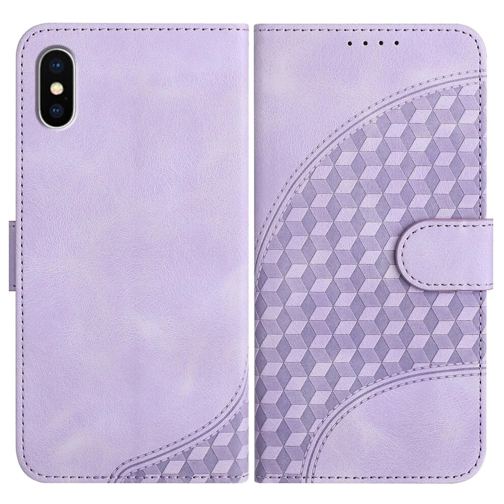 Compatible Iphone Xs / X Elephant Head Embossed Phone Leather Case With Lanyard:light Purple 5011540333447