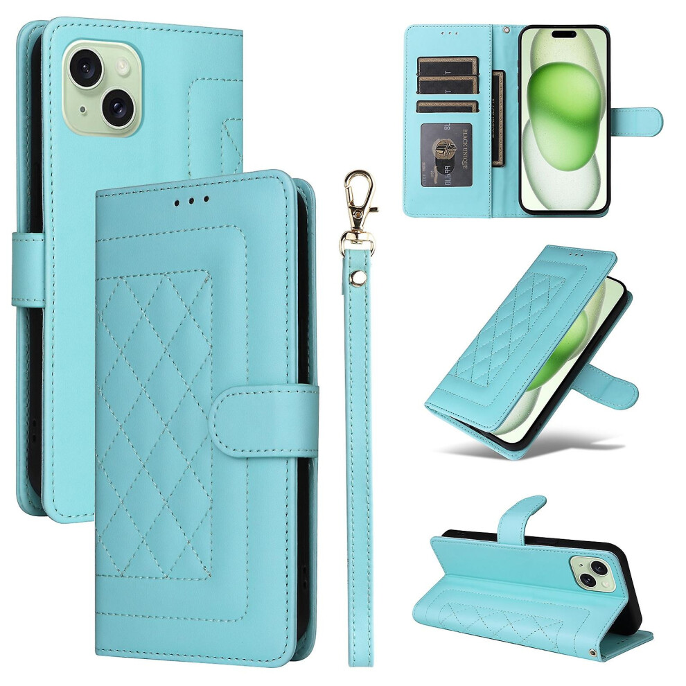 Compatible Iphone 15 Plus Diamond Lattice Leather Flip Phone Case:mint Green 3472323312028