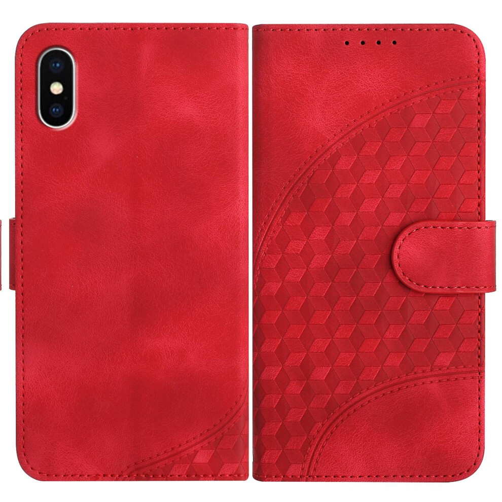 Compatible Iphone Xs / X Elephant Head Embossed Phone Leather Case With Lanyard: Red 4162318379561