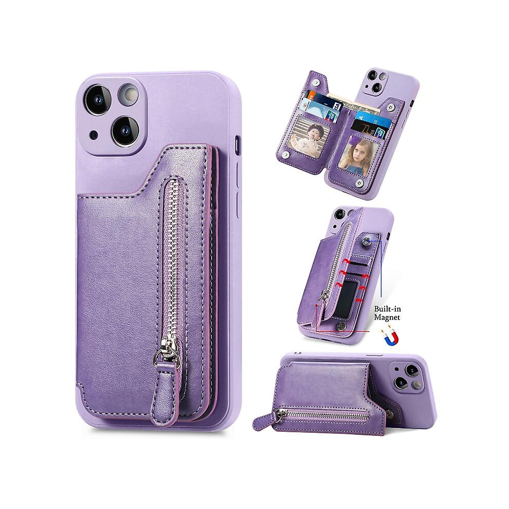 Compatible Iphone 15 Plus Zipper Wallet Leather Back Shockproof Phone Case: Purple 3472323312097