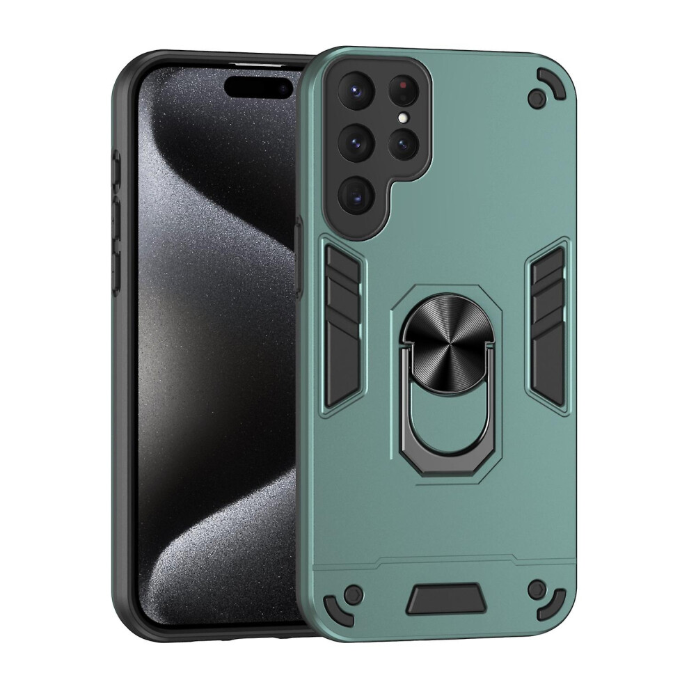 Compatible Samsung Galaxy S23 Ultra 5G Shockproof Metal Ring Holder Phone Case: Green 3616936408789