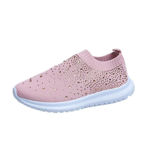 Sneakers Feistithe le Rhinestones agus Bróga Ócáideacha Breathable do Mhná: 35-Bándearg