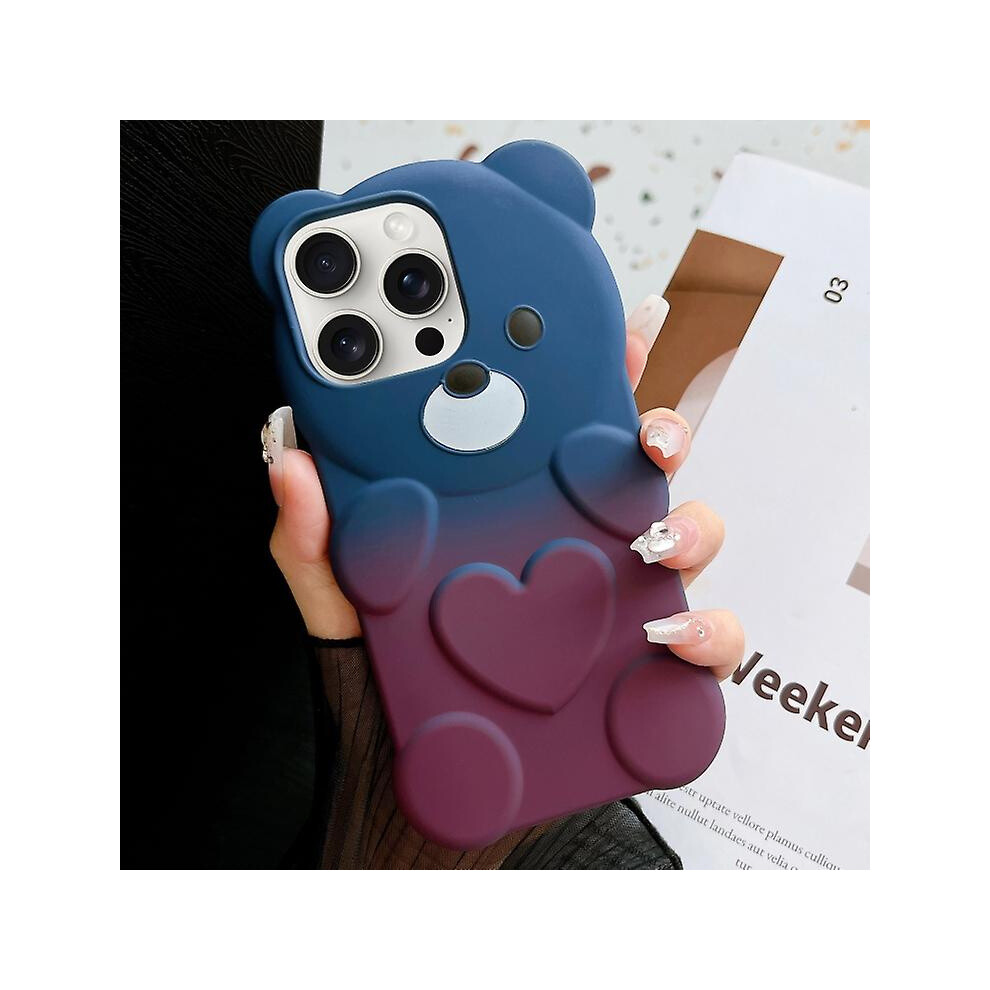 Compatible Iphone 15 Pro Max Bear Shape Oil-Sprayed Gradient Tpu Phone Case:blue Purple 3281230278712