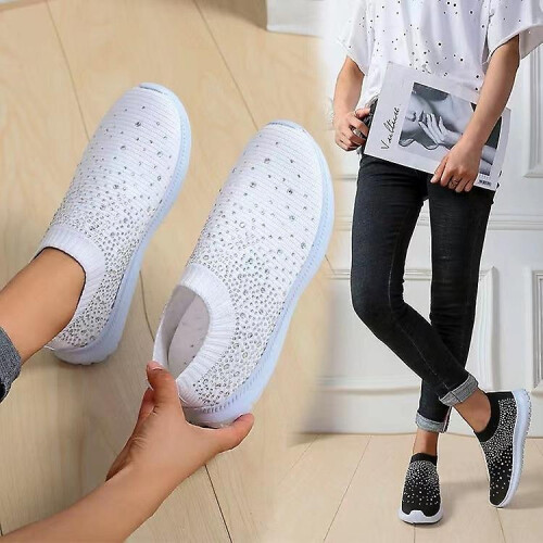 Sneakers Feistithe le Rhinestones agus Bróga Ócáideacha Breathable do Mhná: 35-Bándearg 2