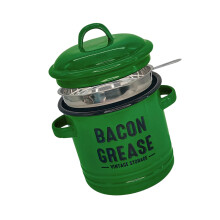 Enamel Bacons Grease Container Double Handle Storage Jar-Green