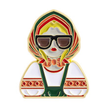 Vintage Cartoon Girl Head Pin Zinc Alloy Historical Jewelry-3
