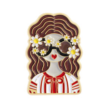 Girl Head Pin Vintage Cartoon Enamel Lapel Badge Zinc Alloy-2