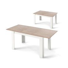Mesa de comedor extensible, tablero ajustable, patas en forma de L, color blanco