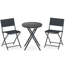 Juego de bistró plegable de 3 piezas con mesa de cristal, color negro