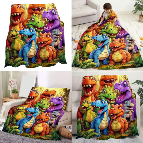 Dinosaur Pattern Flannel Throw Portable Blanket-150x130cm 1