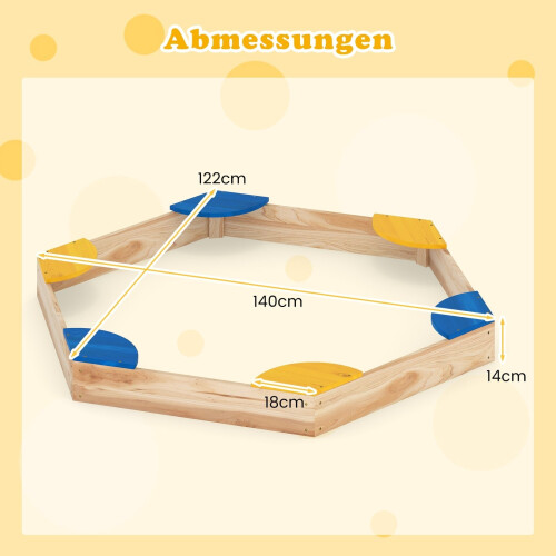 Arenero hexagonal de madera con jardinera, 140 x 122 x 14 cm 1