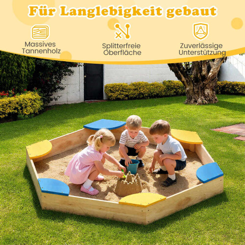 Arenero hexagonal de madera con jardinera, 140 x 122 x 14 cm 2