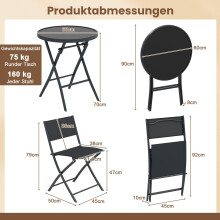 3-delige opklapbare bistroset met glazen tafel - zwart
