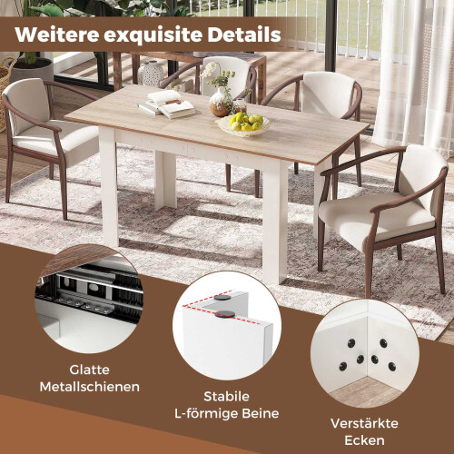 Mesa de comedor extensible, tablero ajustable, patas en forma de L, color blanco 1