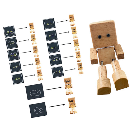 Schüttelnde hölzerne Mann-Figur,-12 Emoticon-Pakete mit