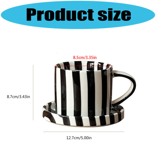 Functional Saucer Designs 5Inch Striped Ceramic Mugs Set-Black 1