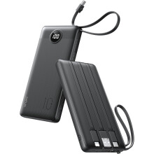 VRURC 10000mAh Power Bank With Built in Cables,USB C Battery Pack Portable Charger with 5 Outputs 2 Inputs