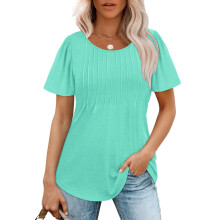 Womens T Shirts Short Sleeve Pleated Dressy-light green S
