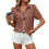 Women's Plaid Button Down Shirt Summer Gingham Short-rust red L 1