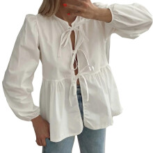Women's Babydoll Tops Spring Trendy 3/4 Length Puff-White M