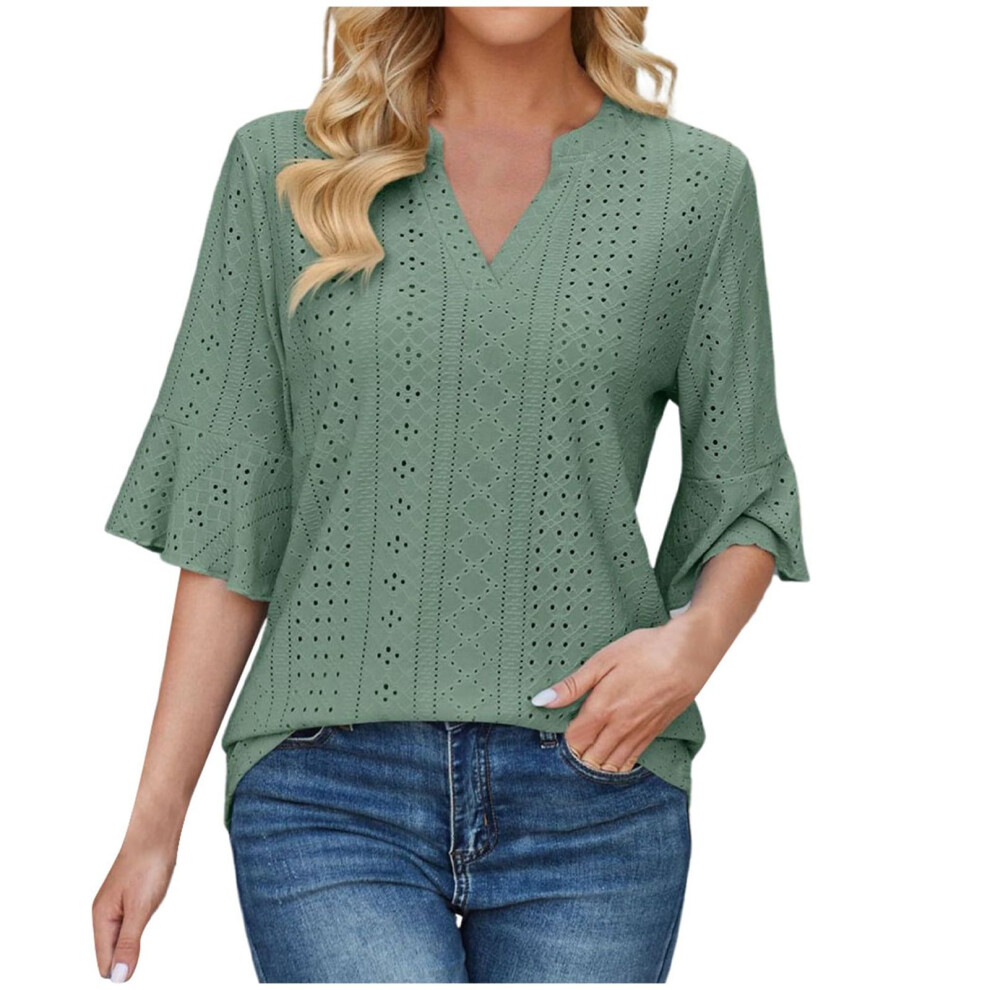 Green Womens Casual Blouses Shirts V Neck Trendy Business- Xxl