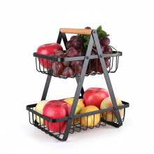 2-stöckiger Obstschalenständer aus Draht - Quadratisches Design