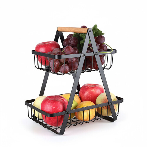 2-Tier Wire Fruit Bowl Stand - Square Design