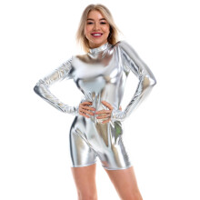 Easy to Clean Leather Jumpsuit Fashion Design for Busy-Silver L