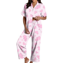 Women's Valentine's Day Pajama Set: Satin Heart-light pink M