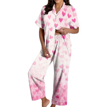 Women's Valentine's Day Pajama Set: Satin Heart-purplepink L
