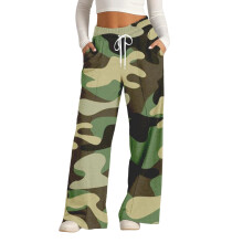 Wide Leg Sweatpants Women Drawstring High Waisted-Green S