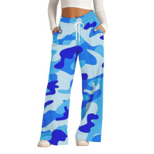 Wide Leg Sweatpants Women Drawstring High Waisted-Blue S
