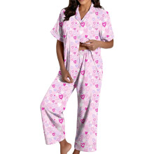 Women's Valentine's Day Pajama Set: Satin Heart-Fuchsia XXL