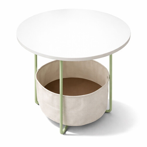 Table d'appoint ronde avec panier de rangement, structure en métal