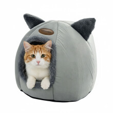 Grotte pour chat avec oreilles, coussin amovible et base antidérapante