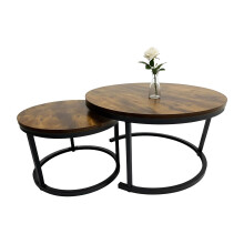 Tables d'appoint gigognes style industriel, lot de 2, effet bois